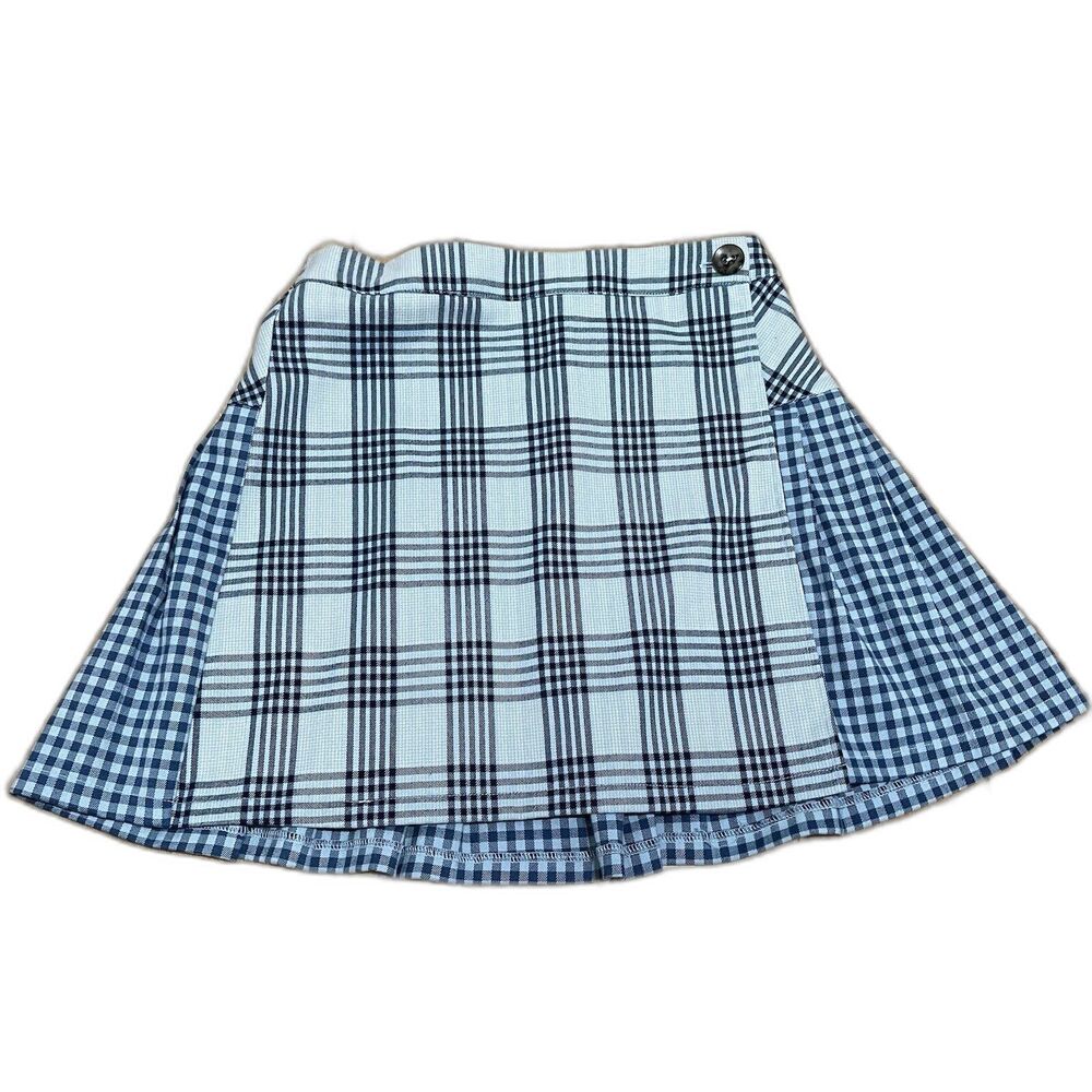 Urban Outfitter Pleated Mini Skirt Size M Blue Plaid Gingham Preppy School Girl